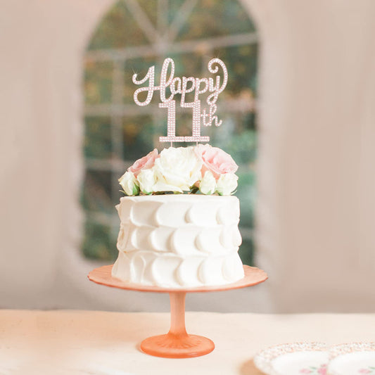 LASKYER Happy 11th Birthday Rose Gold Rhinestone Cake Topper - 11th Birthday/Anniversary,Cheers to Eleven Years Old Bday Party Metal Sparkly Centerpieces Decorations.
