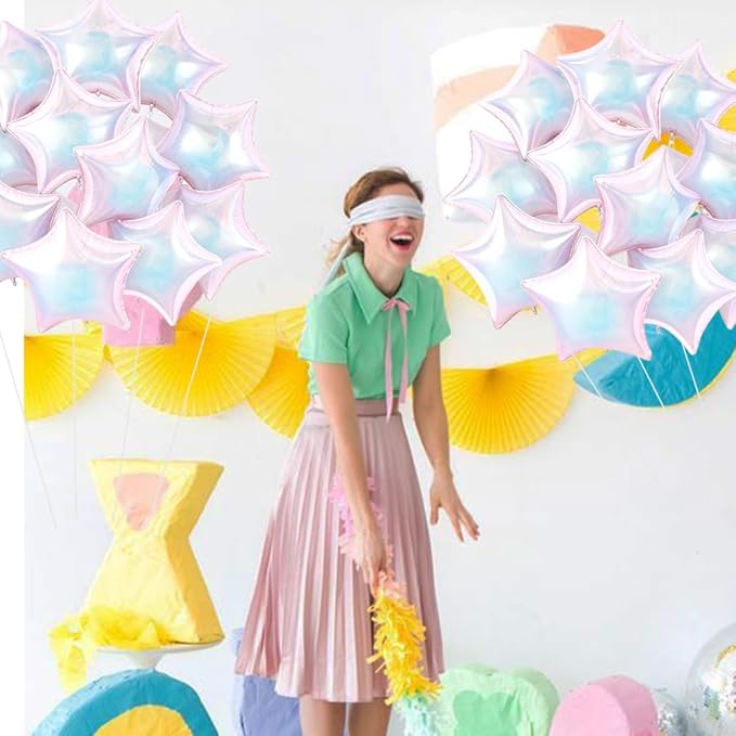 TONIFUL 15Pcs 18 Inch Large Iridescent Star Shape Foil Balloons Big Stars Helium Mylar Ballons for Birthday Wedding Bridal Shower Anniversary Engagement Party Decorations Supplies
