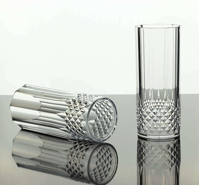 Efavormart 6-Pack Plastic Highball Glasses, 14oz Shatterproof Crystal Cut Drink Glasses for Kitchen Mojito Whiskey Cocktail, Clear