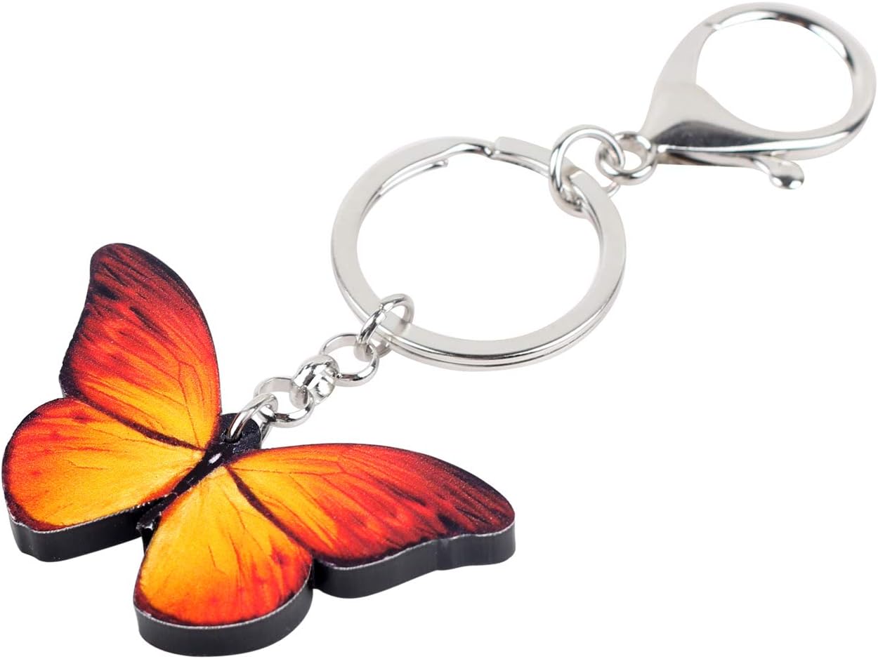 BONSNY Morpho Menelaus Butterfly Key Chains for Women Car Purse Bag Rings Pendant Charms