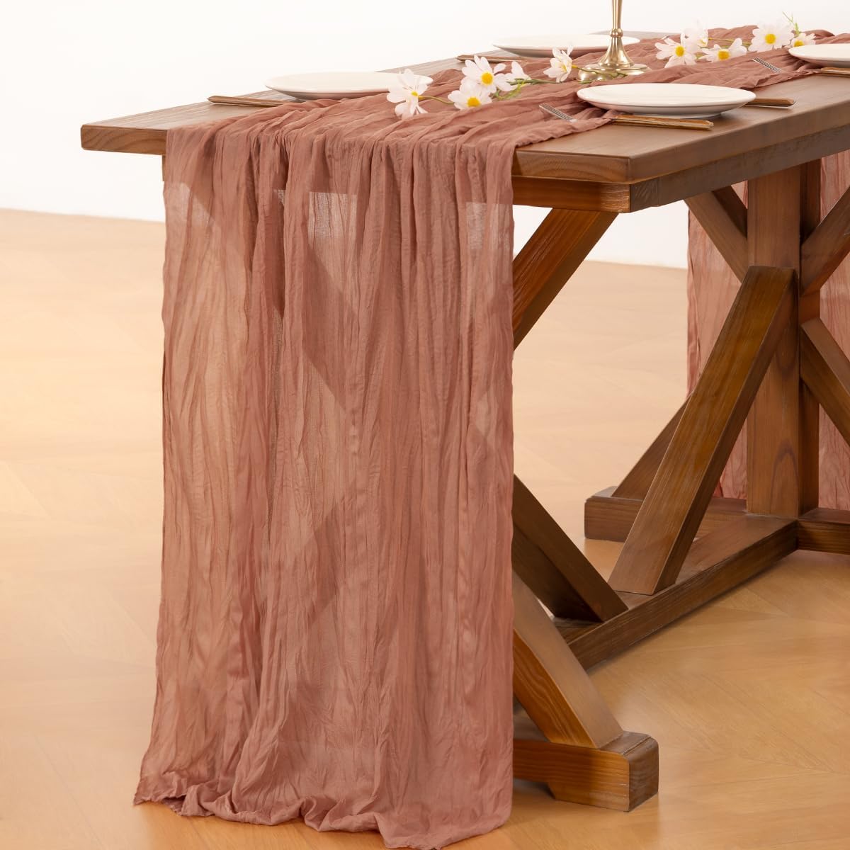 Socomi 6pcs Dusty Rose Fall Thanksgiving Cheesecloth Table Runner Boho Rustic Gauze 120 inch 10FT Cheese Cloth Runner for Wedding Party Baby Shower Birthday Home Decor Holiday Decorations