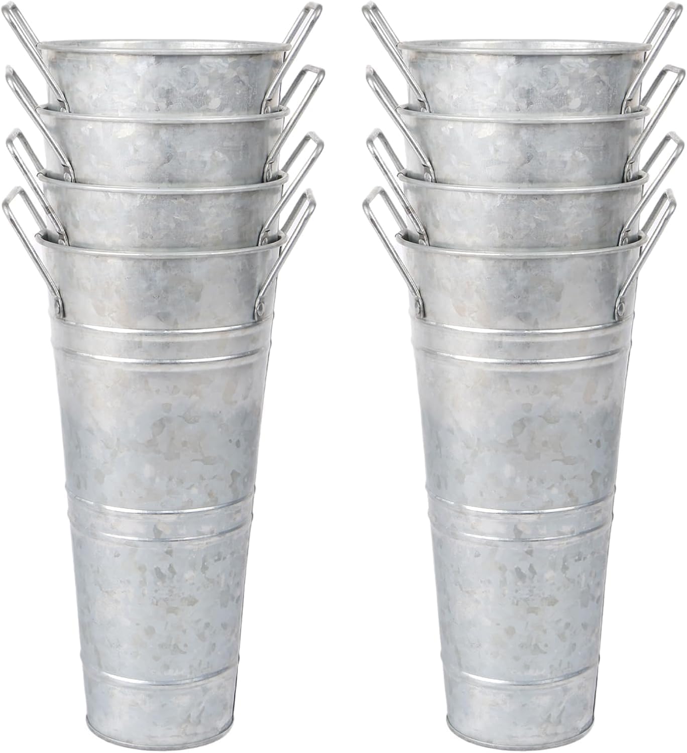 4pcs 10inch Small Galvanized Flower Bucket,Small Metal Vases for Flowers,Metal Vase,Flower Vases for Bouquet,Flower Buckets for Flower Bar Supplies (Silver,10inch Height,Set of4)