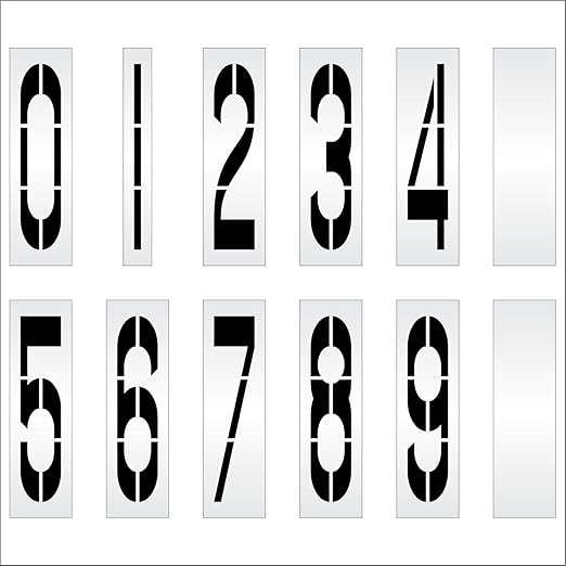 Pavement Stencils - 72 inch Number Stencil Set (10 Pieces) - 0-9 - 72" x 16" x 1/16" (63 mil) - Light-Duty