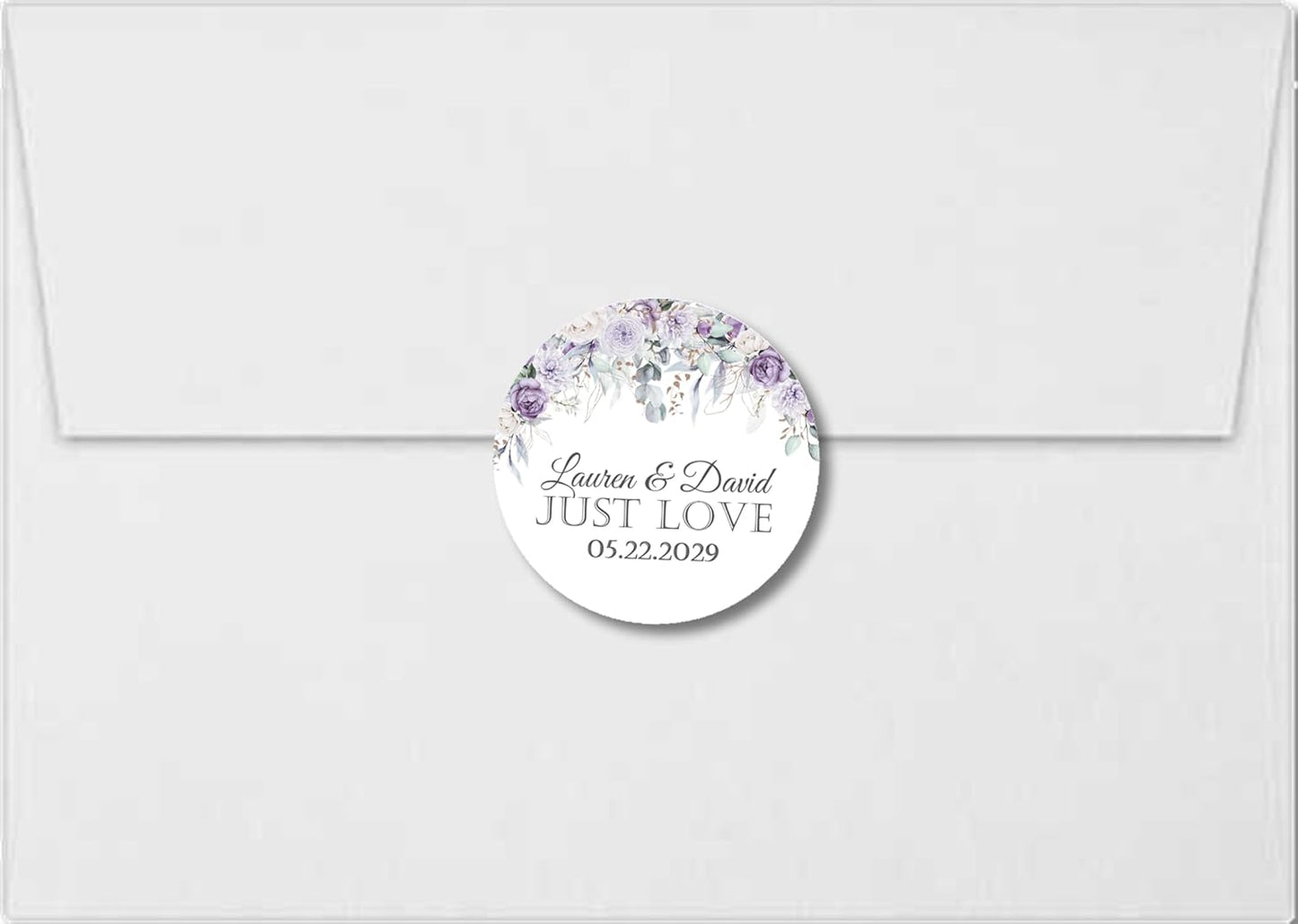 Lavender & Purple Rose Wedding Invitations, Boho Garden, Personalized, Set of 12 Invitations with Envelopes
