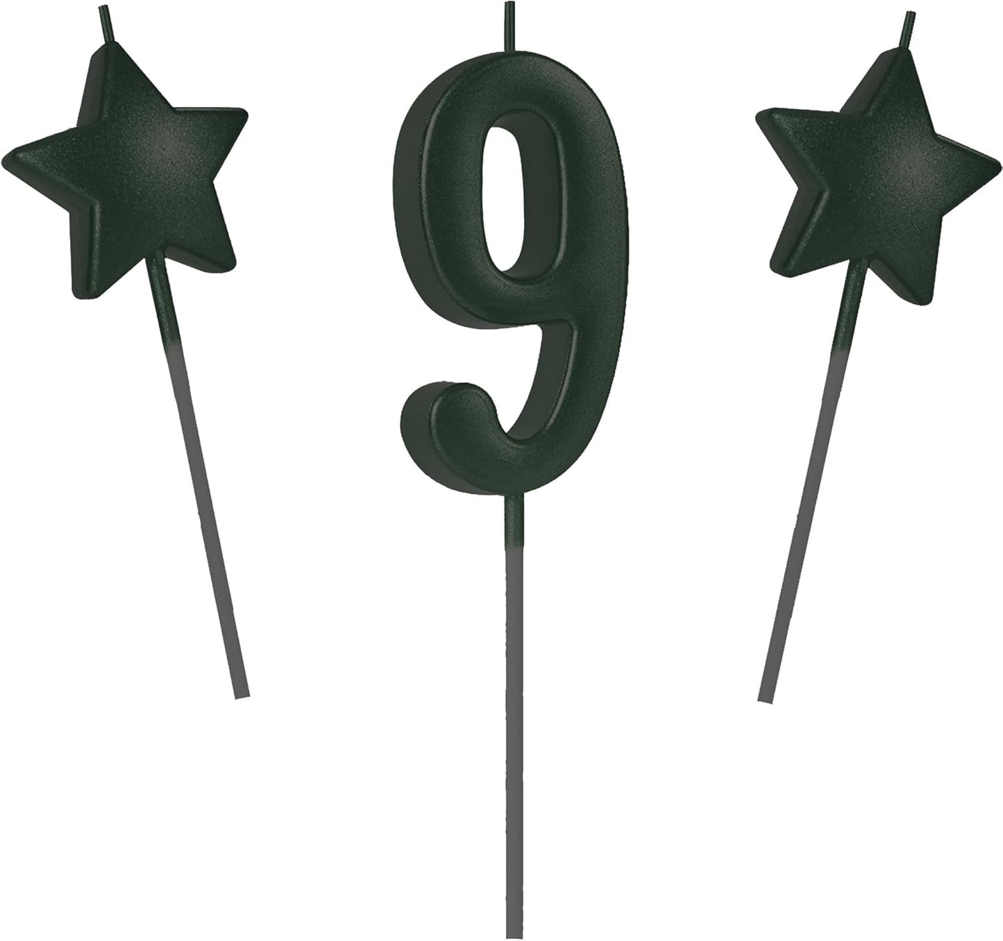 2.75in Tall Black Number 9 Birthday Candles, Glitter Black Happy Birthday Cake Toppers for Adults/Kids Party Baking