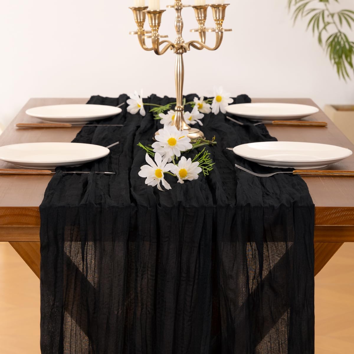 Socomi Black Halloween Table Runner Boho Rustic Gauze Fall Thanksgiving 120 inch 10FT Cheese Cloth Runner for Wedding Party Baby Shower Birthday Home Decor Holiday Decorations