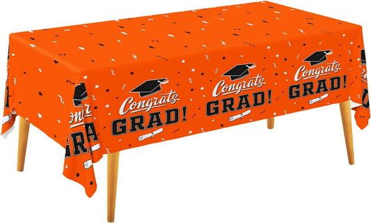 Graduation Party Decorations, Gongrats Grad Tablecover for Graduation Party Supplies, 3 pcs Orange Table Cloths, 54"x108"