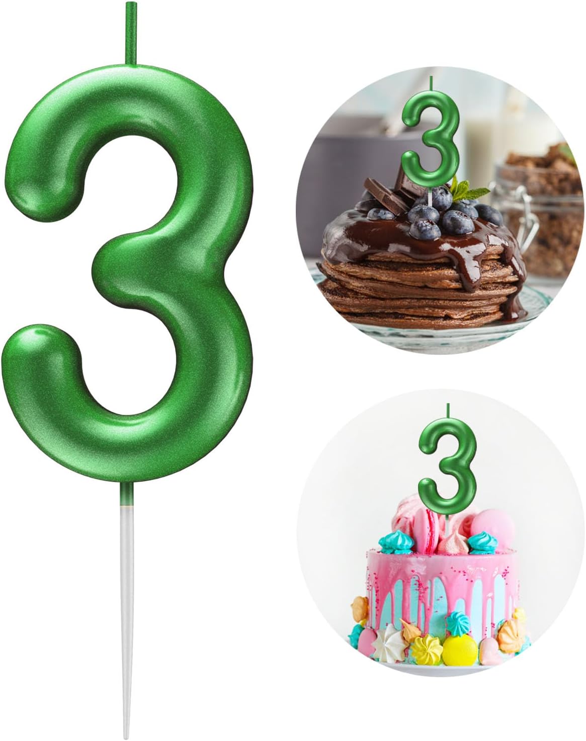 Green Number 3 Candle Happy Birthday 3D Number Candles for Birthday Cake Party Decoration Wedding Anniversary Celebration Supplies