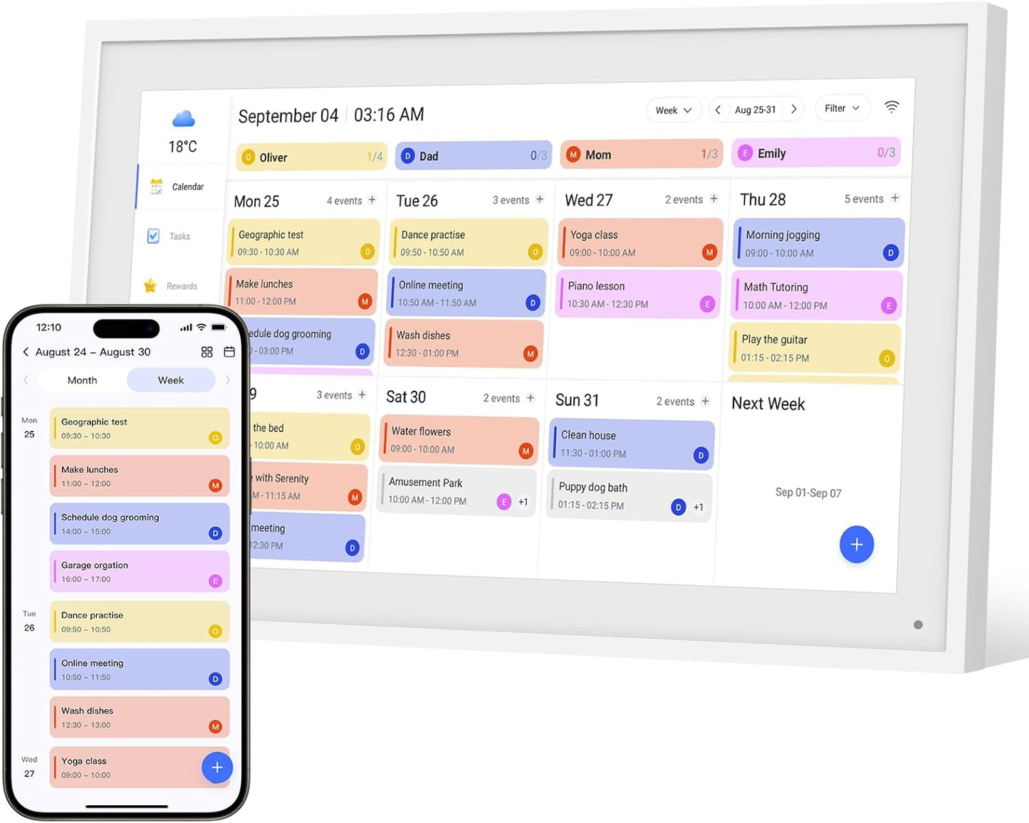 15.6 Inch Digital Calendar,1080P Full HD Interactive Touchscreen,Smart Family Planner,Smart Calendar for Seamless Scheduling,Switchable Digital Picture Frame(Wall and Desk Mountable）
