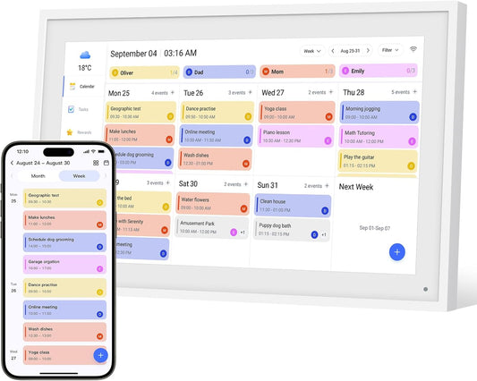 15.6 Inch Digital Calendar,1080P Full HD Interactive Touchscreen,Smart Family Planner,Smart Calendar for Seamless Scheduling,Switchable Digital Picture Frame(Wall and Desk Mountable）