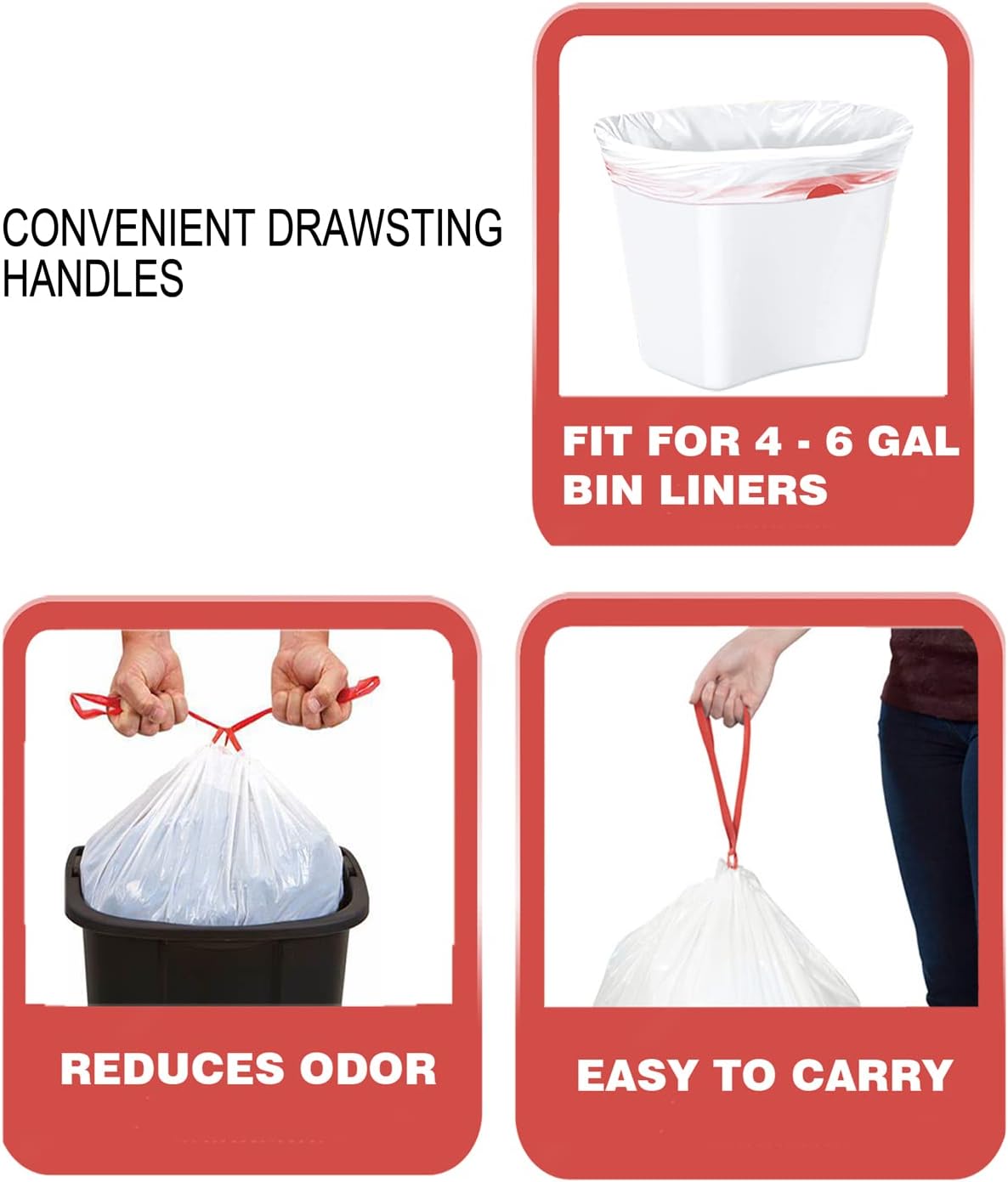 Trash Bags 4-6 Gallon Drawstring, 150 Count, Multifold Roll Garbage Bags, Medium Kitchen Trash Bags, Odorless & Heavy Duty White Plastic Food Scrap Bags for Bathroom Bedroom Office Waste
