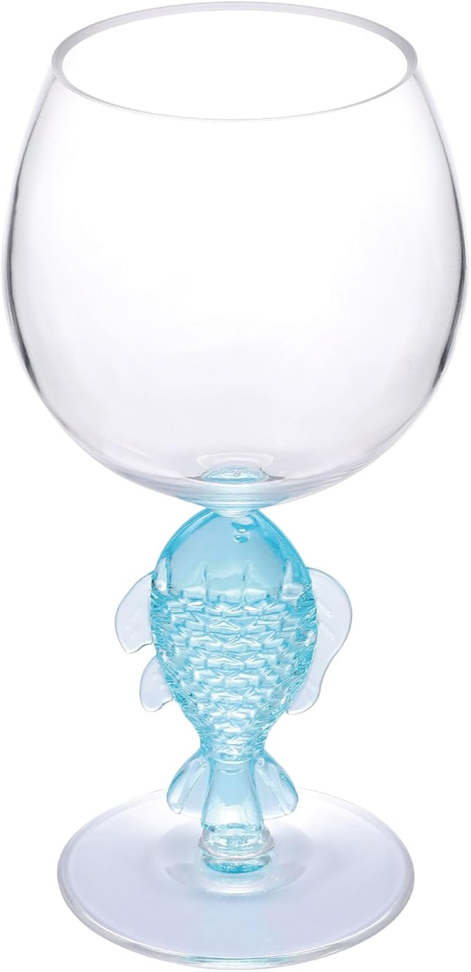 Supreme Housewares Fish Stem Wine Glasses, Blue Fish-Shaped Reusable Shatterproof Acrylic Glass for Red or White Wine, Poolside, Outdoors, Parties, 18 oz, Set of 2