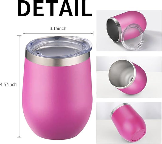 12oz/6 Pack Wine Tumbler Glasses with Lid Stemless Double Wall Vacuum Stainless Steel Travel Tumbler Keeping Cold & Hot for Wine,Coffee,Cocktails,Christmas Drinks-Family and Gifts