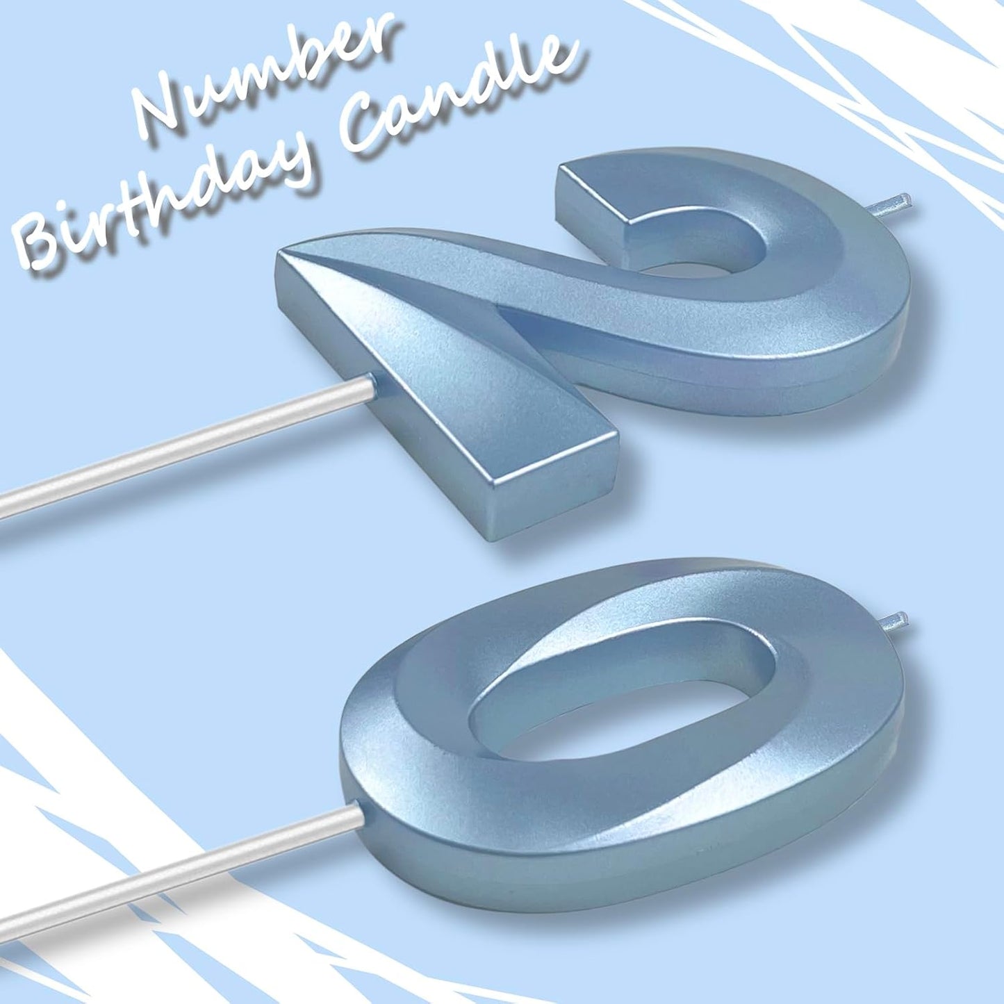 Blue Number 20 Candles, 3D Diamond 2.76 Inch Cake Topper Birthday Candles for Wedding Anniversary Cake Decorations, Happy Birthday Party Decorations