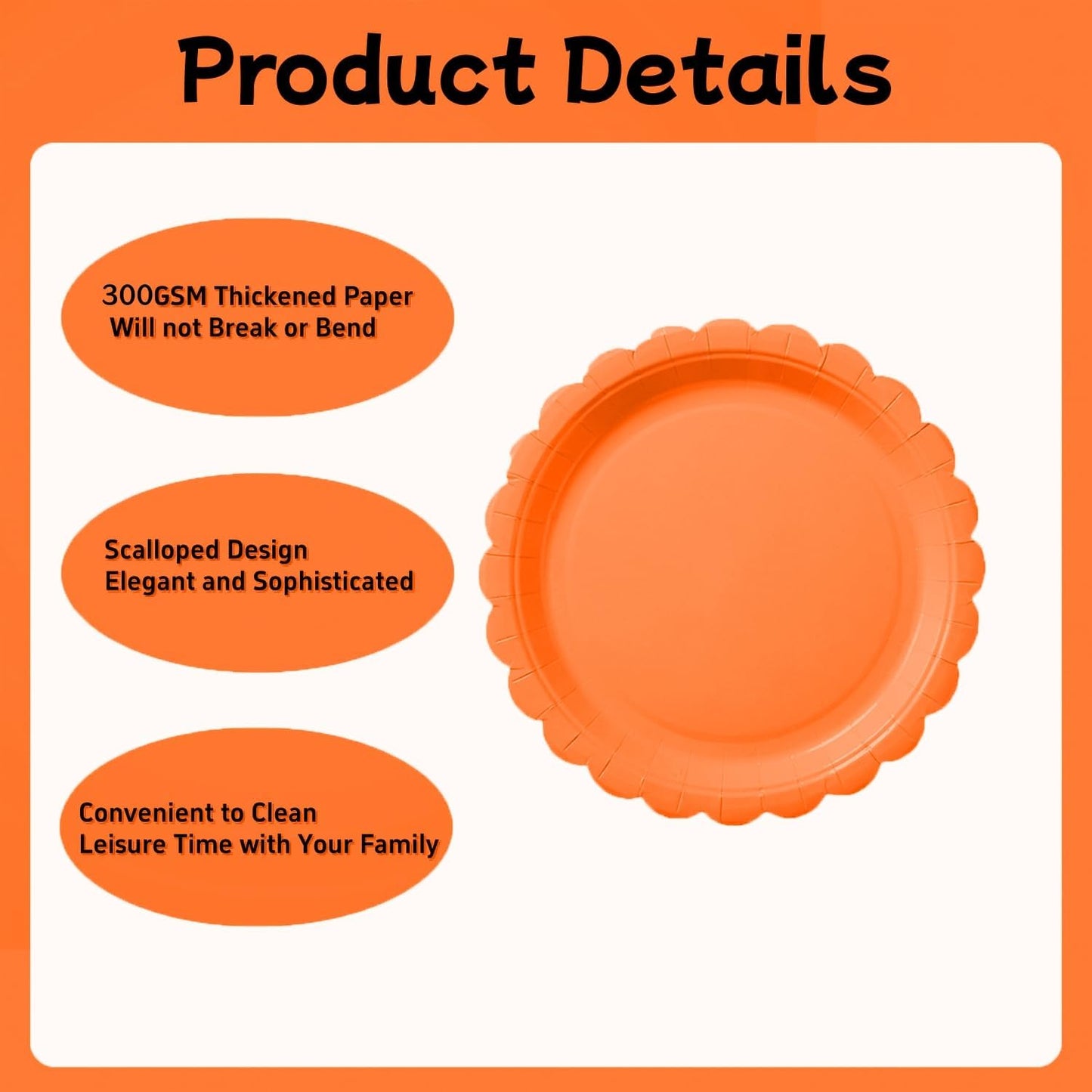 BEFORYOU 50PCS Scalloped Disposable Paper Plates Dessert Cake Party Plates for Baby Shower, Wedding,Bridal Shower Birthday Party Supplies (Orange, 7IN)