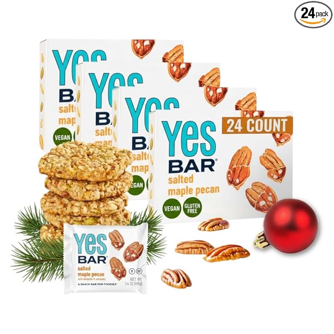 The YES Bar – Salted Maple Pecan – Plant Based Protein, Decadent Snack Bar – Vegan, Paleo, Gluten Free, Dairy Free, Low Sugar, Healthy Snack, Breakfast, Low Carb, Keto Friendly (24 Count)