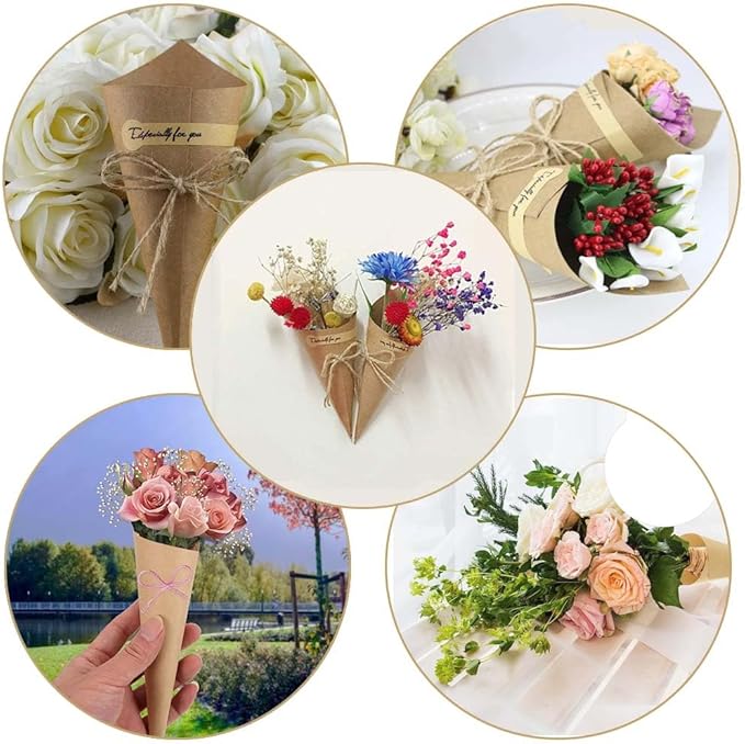 50pcs Wedding Confetti petals Cones, Kraft Cone Party Table Decor Candy Cones Charcuterie Cones Flowers Packing Bag