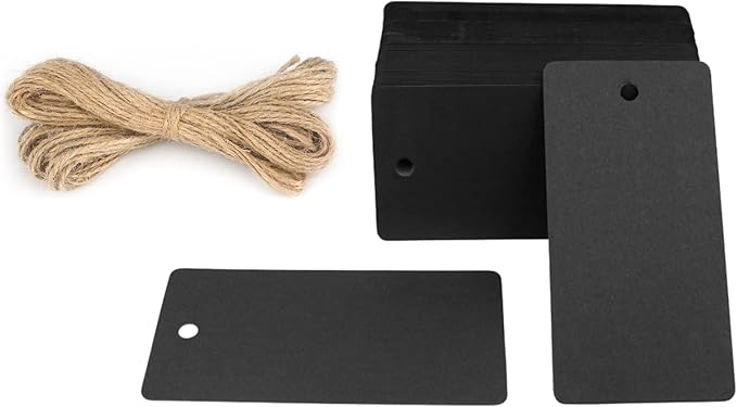 G2PLUS Black Gift Tags with String, 100PCS Blank Paper Hang Tags, 3.5x1.7 in Black Paper Tag, Rectangle Label for Gift Wrapping, DIY Arts & Crafts, Graduation, Halloween Party Favors