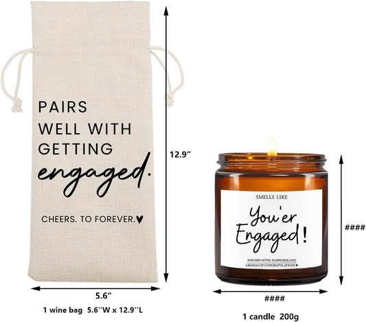 Engagement Gifts for Couples Her Engagement Party Decorations Gift for Couple Wine Bag Scented Candles Set Pairs Well with Getting Engaged Gifts Wine Bottle Bag Smell Like You're Engaged