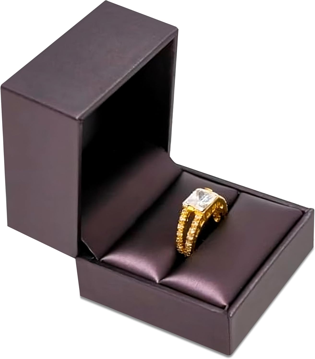 Novel Box Purple Jewelry Box for Rings 2.37x2.37x1.87 Inches - Slot Ring Gift Box for Proposal Wedding Engagement - Faux Leatherette Jewelry Display Box - Gift Presentation Boxes for Rings