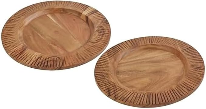 Fitz and Floyd Caleb Acacia Wood Chargers Plates, Set of 2