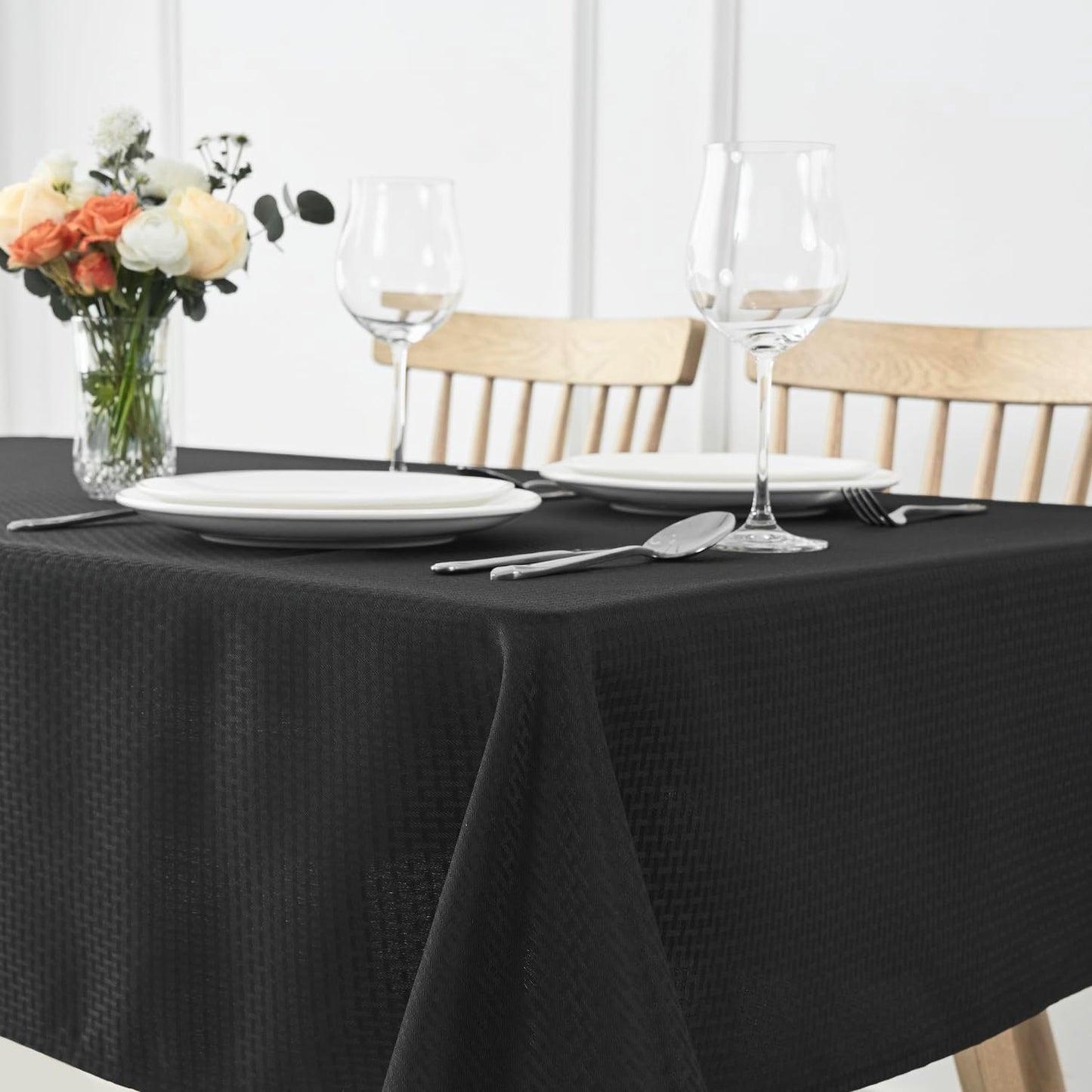 maxmill Weaved Texture Tablecloth Water Resistance Antiwrinkle Spillproof Soft Washable Table Cloth for Dining Room, Buffet Banquet Parties Holiday Dinner, Rectangular 70 x 108 Inch, Black
