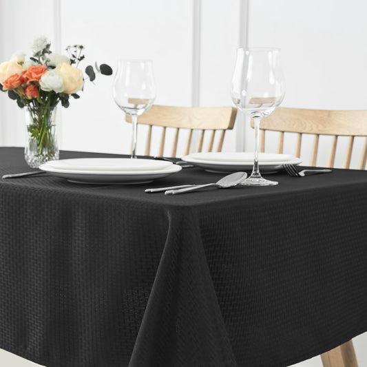 maxmill Weaved Texture Tablecloth Water Resistance Antiwrinkle Spillproof Soft Washable Table Cloth for Dining Room, Buffet Banquet Parties Holiday Dinner, Rectangular 70 x 108 Inch, Black
