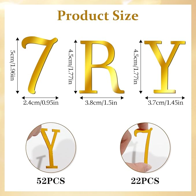 74 PCS Custom Cake Topper Name Acrylic Letters DIY Personalized A-Z & 0-9 Number Alphabet Cake Decoration For Wedding Anniversary Baby Shower Party Birthday Supplies (Gold)