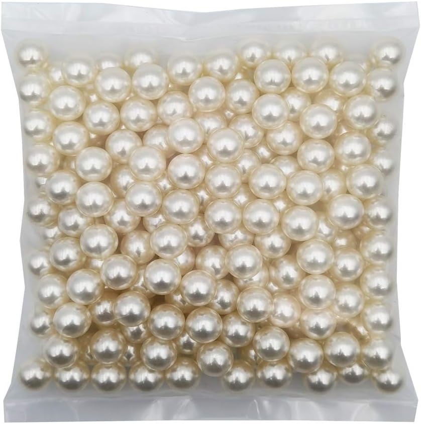 INSPIRELLE 210pcs 14mm Ivory Polished ABS Undrilled Art Faux Pearls for Vase Fillers, No Hole Makeup Beads to Hold Brush Lipstick, Imitation Round Pearl Beads for Table Scatter Home Wedding Decoration