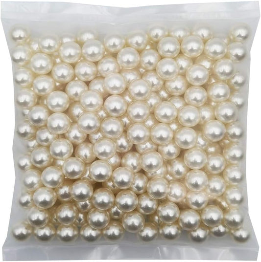 INSPIRELLE 210pcs 14mm Ivory Polished ABS Undrilled Art Faux Pearls for Vase Fillers, No Hole Makeup Beads to Hold Brush Lipstick, Imitation Round Pearl Beads for Table Scatter Home Wedding Decoration