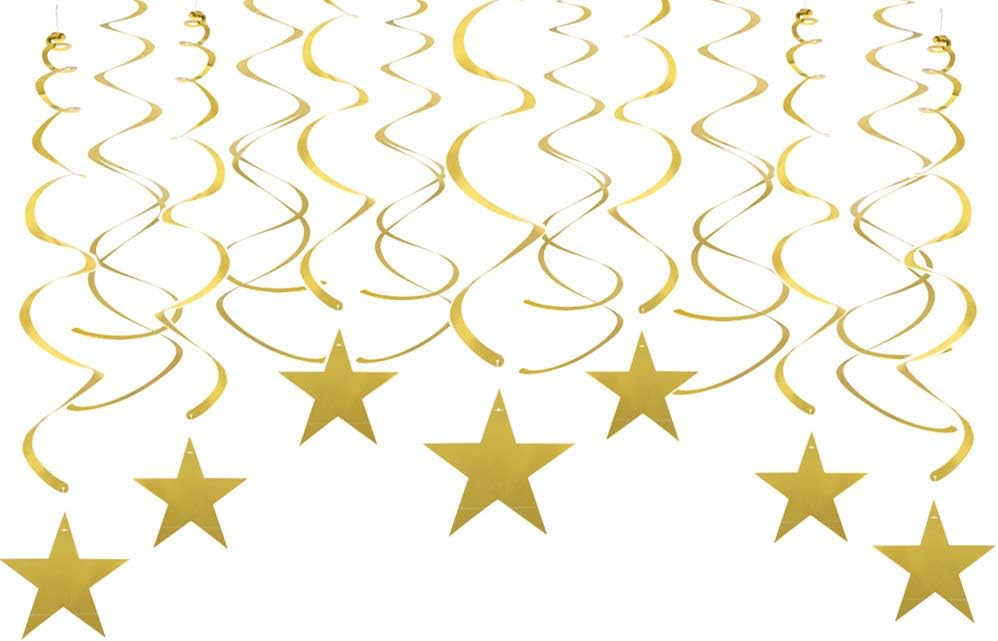 Gold Twinkle Stars Swirls Decorations Shiny Metallic Hanging Stars Garland Wedding Favors Birthday Baby Shower Party Decorations, 30 pcs