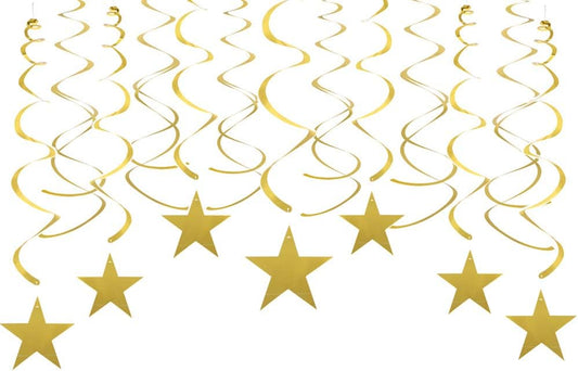 Gold Twinkle Stars Swirls Decorations Shiny Metallic Hanging Stars Garland Wedding Favors Birthday Baby Shower Party Decorations, 30 pcs