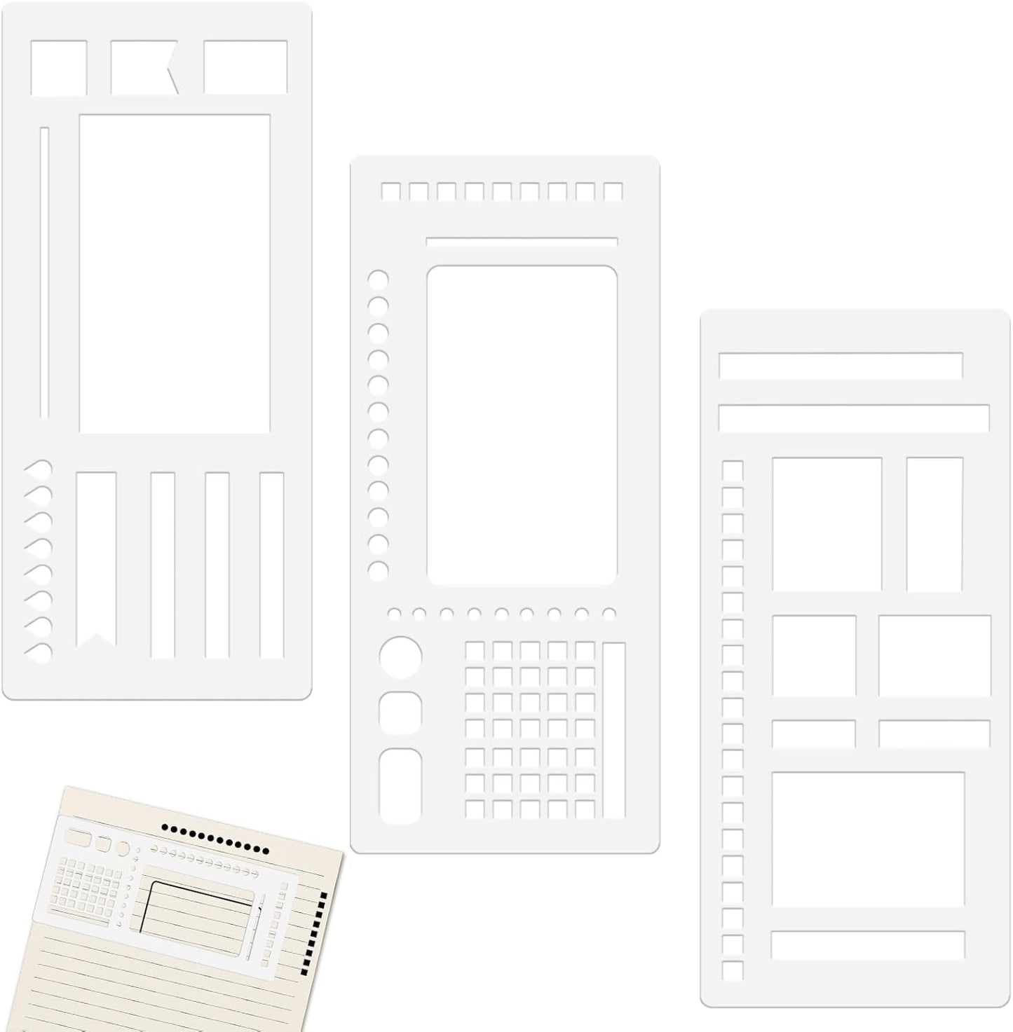 3Pcs Journal Stencil Set, Reusable Planner Stencils Templates Create Custom Weekly & Monthly Layouts for Dot Grid Journals, Enhanced Efficiency for Planning & Journaling Enthusiasts