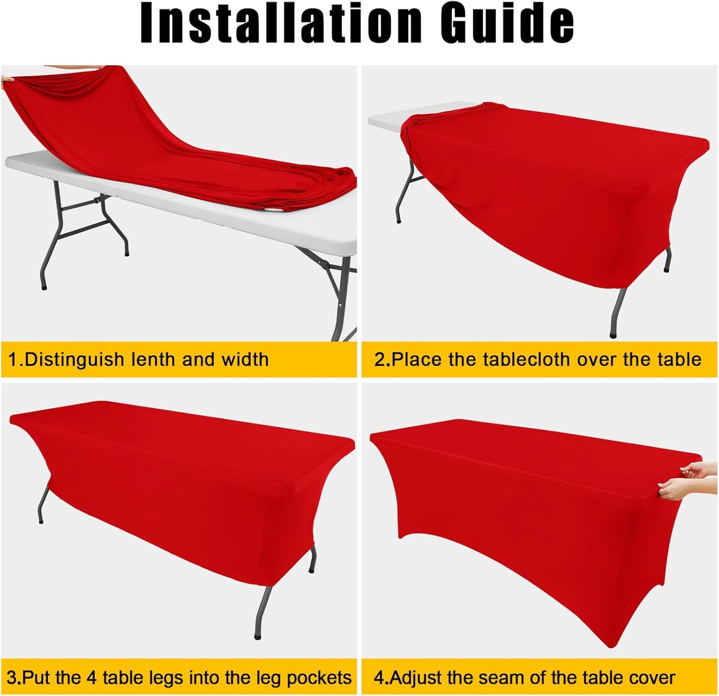 Smiry 2 Pack Spandex Table Cloth 4FT, Elastic Fitted Stretch Tablecloths, Washable and Wrinkle Free Rectangular Patio Table Cover for Outdoor, Wedding, Banquet & Parties (Red, 48Lx30Wx30H Inch)