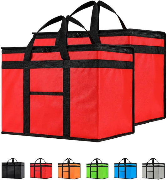 NZ home Insulated Cooler Bag and Food Warmer (XL Plus, 2 Pack) for Delivery & Grocery Shopping with Zippered Top, Red