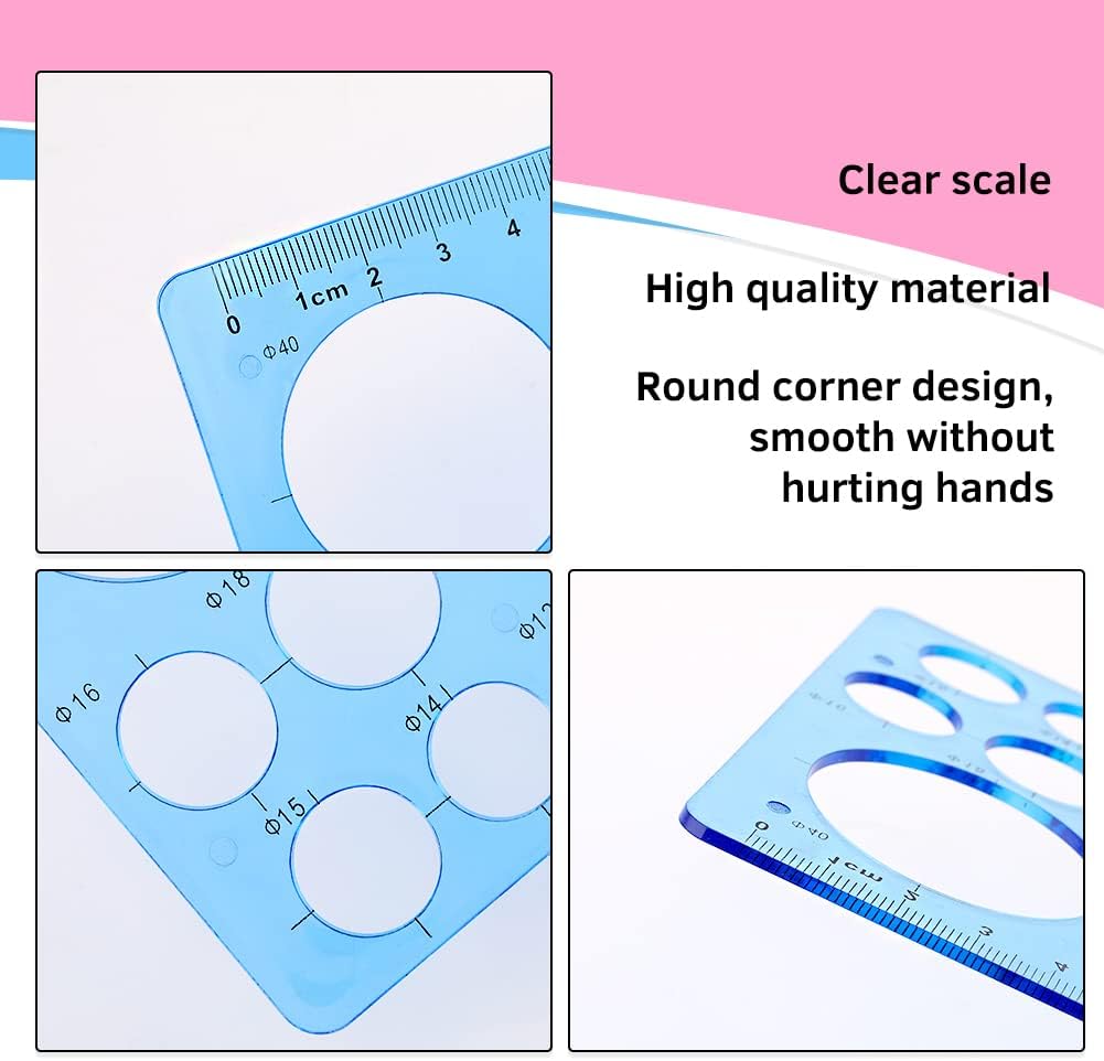 Circle Template for Drawing 4 Pcs Circle Stencils Drafting Tools Set Stencil Maker Rulers,Digital Measuring Templates Rulers for Office, School,Building,Formwork, Drawings