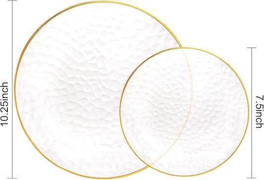 Rubtlamp 60Pcs Clear Plastic Plates,Clear Disposable Plates With Gold Rim,Heavy-duty Gold Plates,Hammered Party Plates Include 30Clear Dessert-Platos,30Dinner-Platos for Wedding, Party