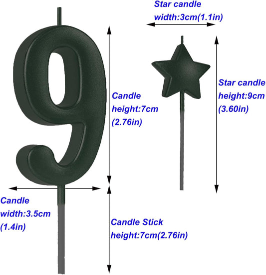 2.75in Tall Black Number 9 Birthday Candles, Glitter Black Happy Birthday Cake Toppers for Adults/Kids Party Baking