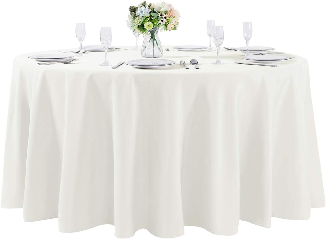 Cupuamon 108 inch Round Tablecloth Washable Polyester Table Cloth Decorative Table Cover for Wedding Party Dining Banquet（108 inch,Ivory）