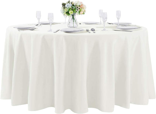 Cupuamon 108 inch Round Tablecloth Washable Polyester Table Cloth Decorative Table Cover for Wedding Party Dining Banquet（108 inch,Ivory）