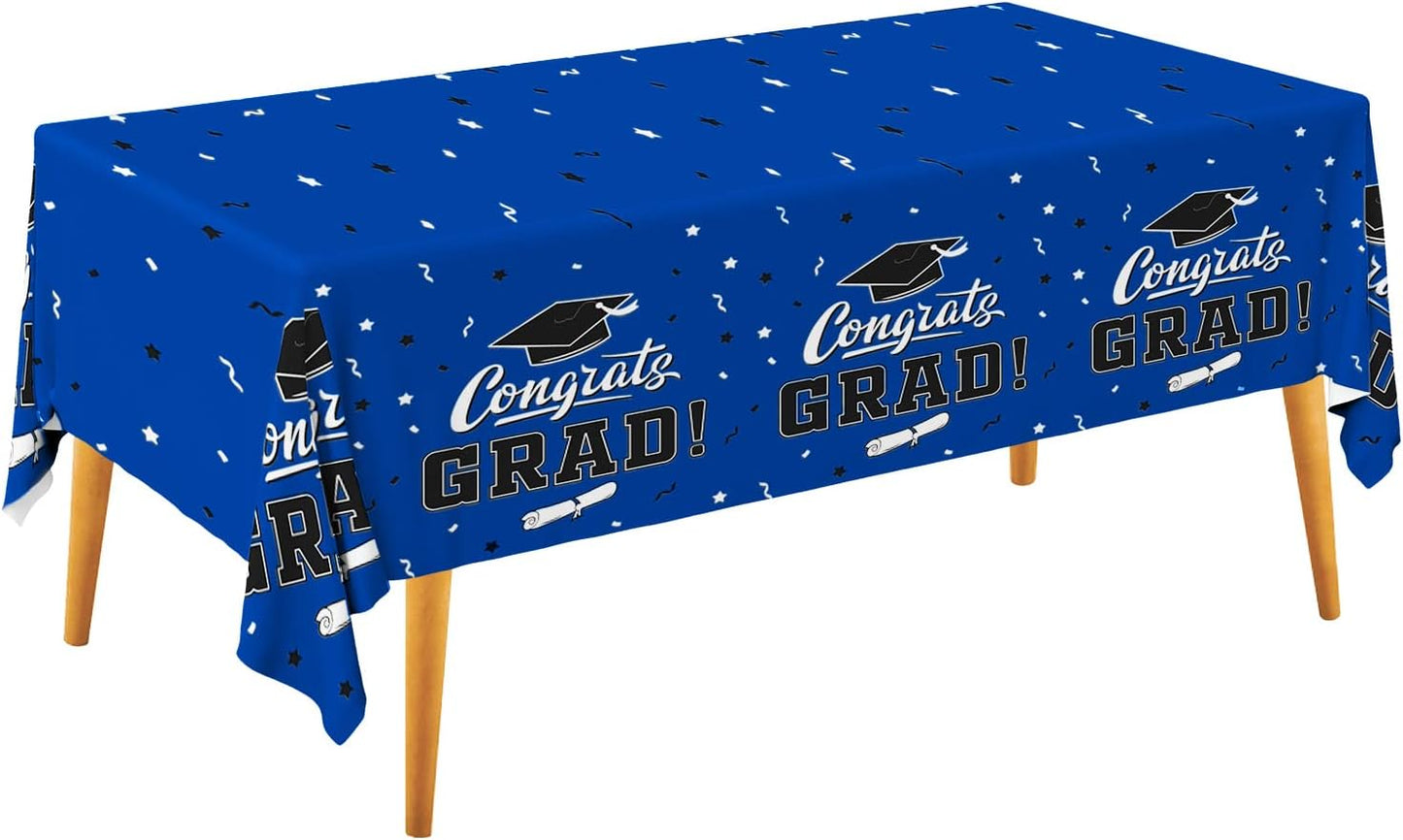 Graduation Decorations 2025, Gongrats Grad Tablecover for Graduation Party Supplies, 3 pcs Class Blue Table Cloths, 54"x108"