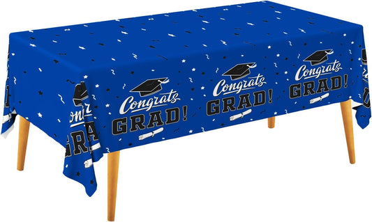 Graduation Decorations 2025, Gongrats Grad Tablecover for Graduation Party Supplies, 3 pcs Class Blue Table Cloths, 54"x108"