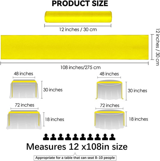 12 Pack Satin Table Runner 12 x 108 Inch Long Satin Table Runners for Wedding Banquet Graduations Birthday Party Decoration (Yellow)