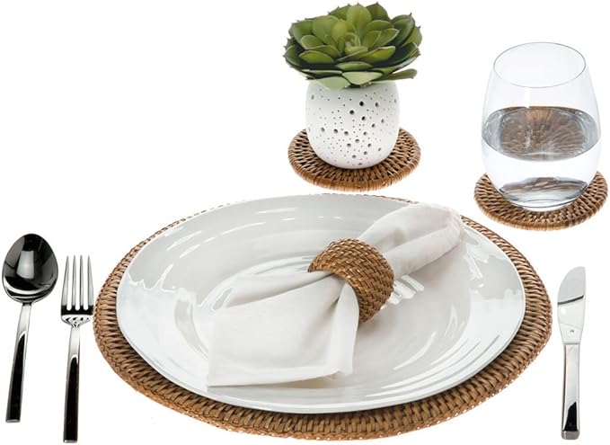 KOUBOO Round Rattan Charger Plate, Honey Brown (Pack of2)