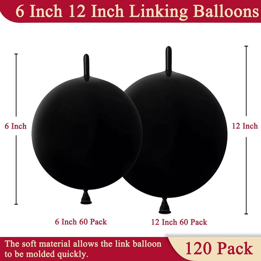 Black Link Balloons 6 Inch 12 Inch 120 Pcs Latex Linking Balloons for Birthday Wedding Party Festival Decorations