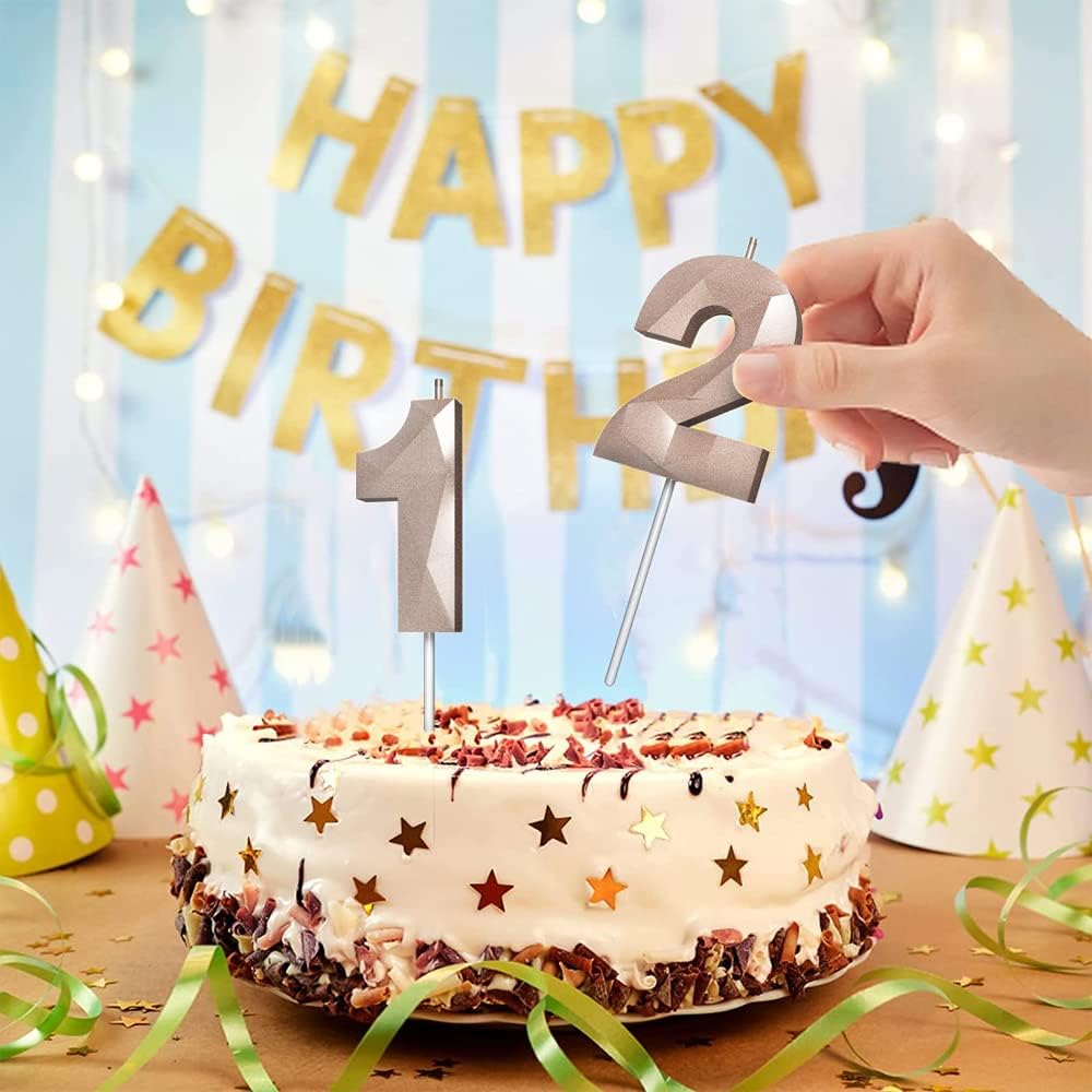 Number Birthday Candles(0 Candle Rose Gold) 3D Diamond Shape Number Happy Birthday Cake Candles for Birthday Party Wedding Decoration Reunions Theme Party