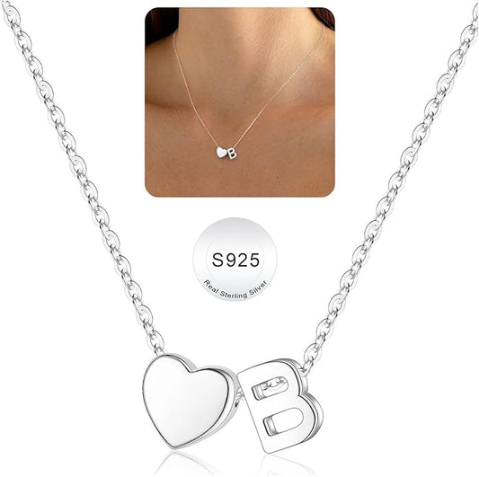 Turandoss Valentines Gifts for Her Kids Girls, Dainty S925 Sterling Silver Tiny Heart Letter A-Z Pendent Necklace Trendy Birthday Valentines Jewelry Gifts for Girls Women