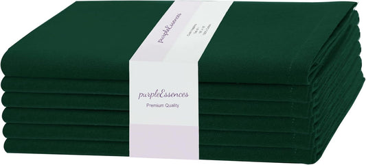 PurpleEssences Set of 6 Cloth Dinner Napkins 100% Cotton 18x18 Inch - Soft Durable Washable - Ideal for Farmhouse Party Fall Thanksgiving - Perfect Everyday Use Table Linen - Forest Green