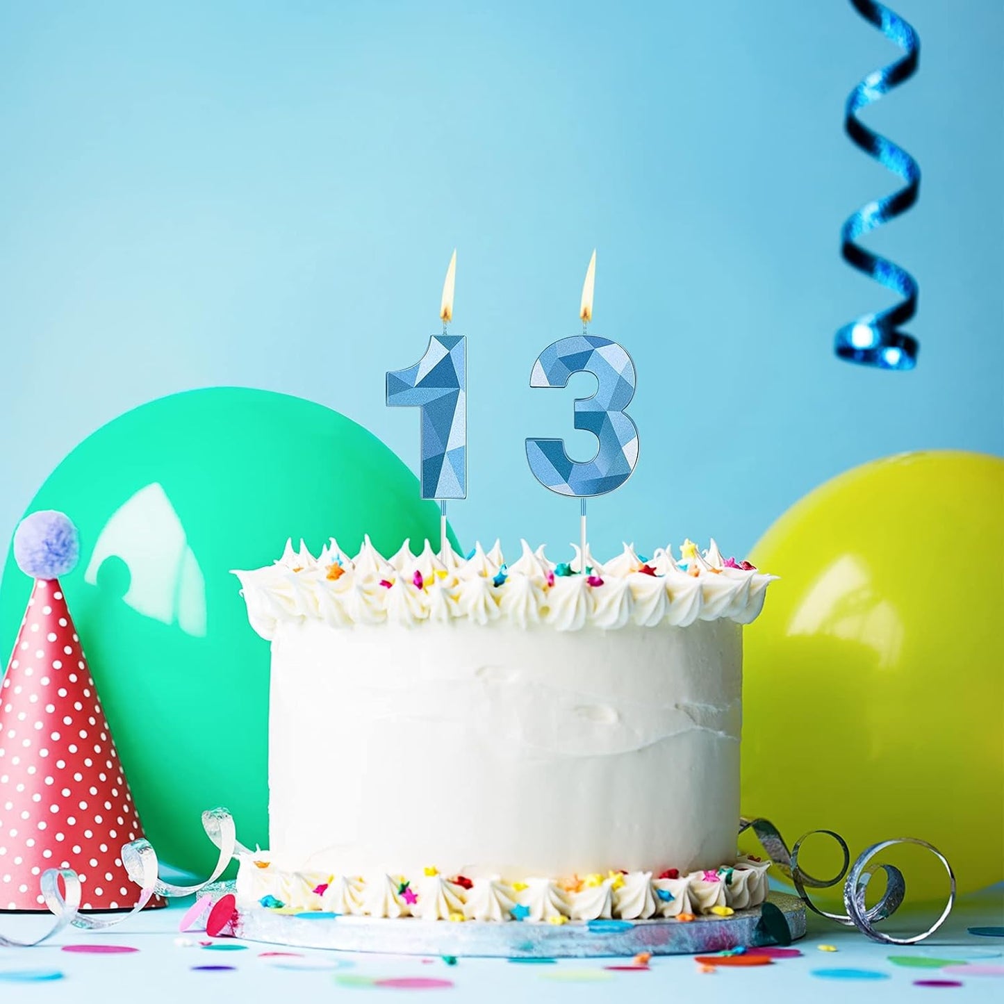 Nuanchu 13th Birthday Candles, Blue Number 13 Candles Happy Birthday Cake Topper 3D Diamond Shape Numeral Cake Decoration for Boy Girl Women Wedding Theme Party Anniversary Favors(Blue)