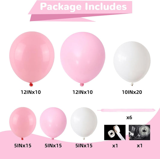 Pink Bow Balloon Arch Kit Pink and White Balloons Garland 91 Pcs Coquette Birthday Decor White Pastel Light Pink Bow Balloon for Girls Princess Bridal Baby Shower Birthday Party Decorations